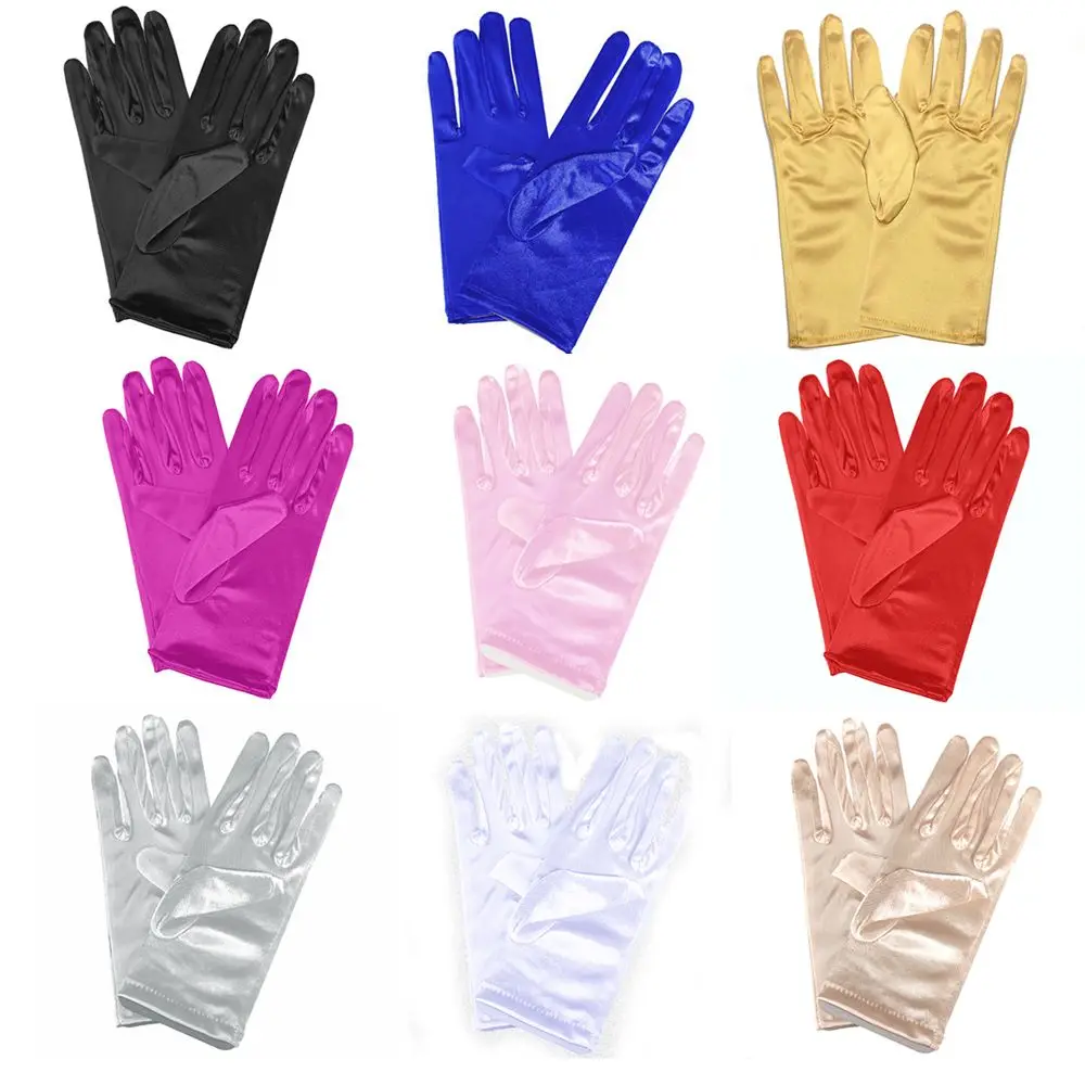 Guantes de dedo de satén elástico para fiesta de noche, protector solar de ópera, accesorios de juego de rol nupcial, guantes de boda