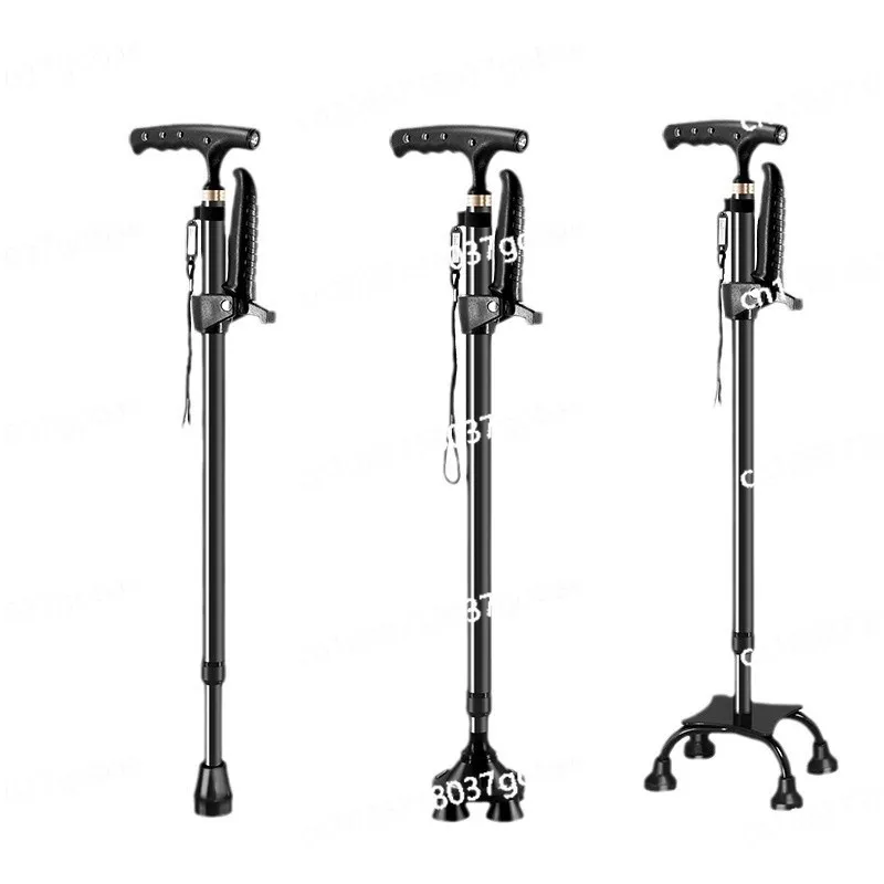 

Aluminum alloy magnet four-legged crutches with lights for the elderly