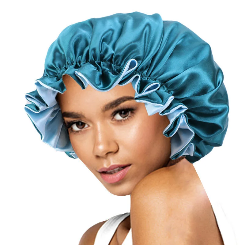 Women Large Satin Night Sleeping Bonnet Cap Double Layer Elastic Nightcap Hair Care Shower Bathing Caps Head Wrap