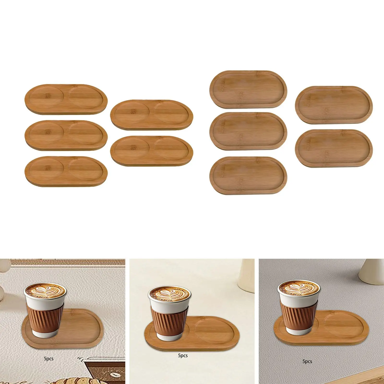 5 Pieces Bamboo Serving Tray Home Decor Multifuctional Sturdy for Coffee Table Table Centerpiece Home Kitchen Countertop Bar