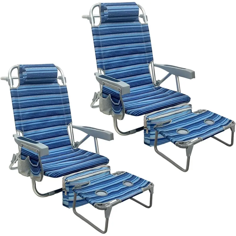 

Пляжное кресло-рюкзак (2 шт.) со складным походным столиком, 5-позиционное кресло-шезлонг для отдыха на природе для взрослых, с термосумкой-холодильником