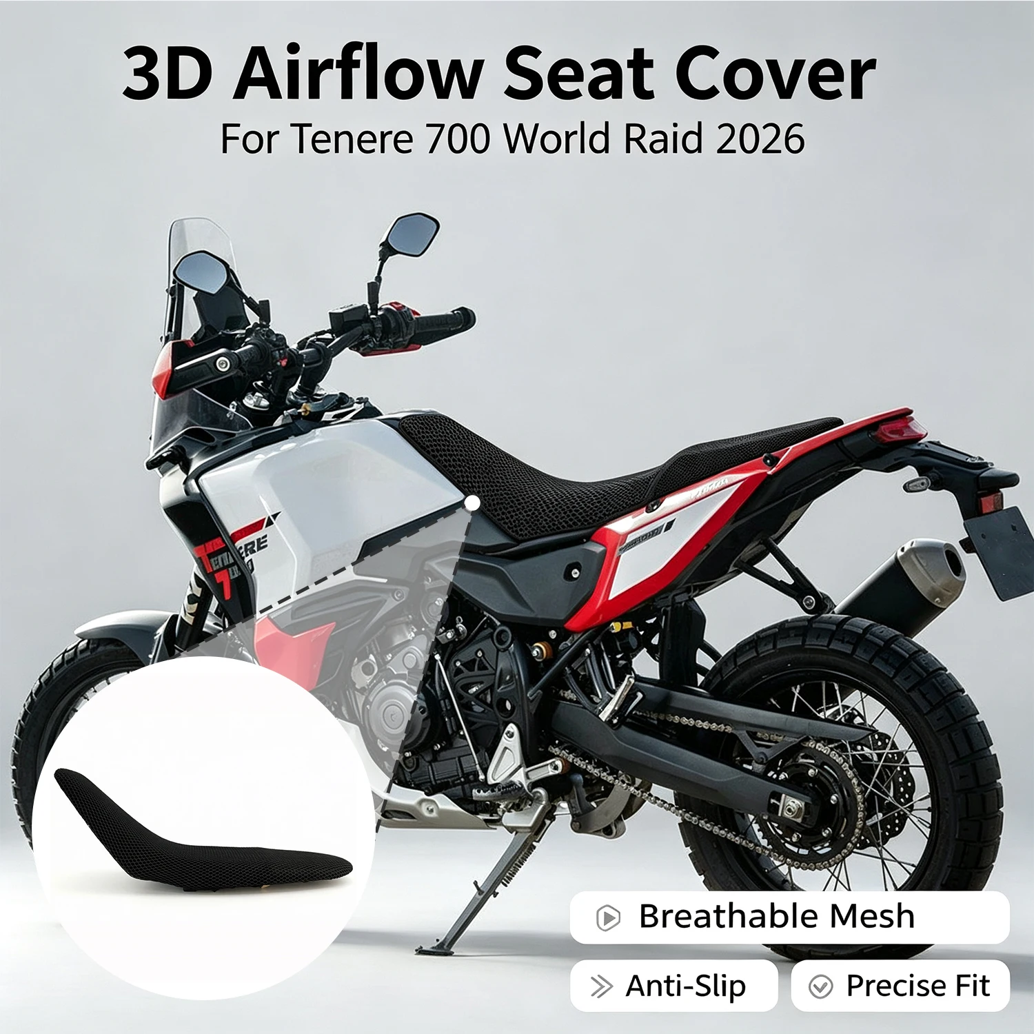 FOR TENERE 700 WORLD RAID 2026 Motorcycle Airflow Seat Cover FOR TENERE700 WORLD RAID 3D Air Flow Seat Cover Accessories