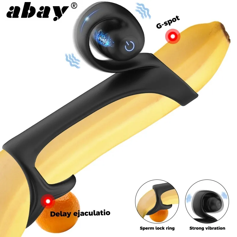 Male penis ring vibrating ejaculation delayed male erection penis ring G-spot clitoris anal stimulator adult couple sex toy