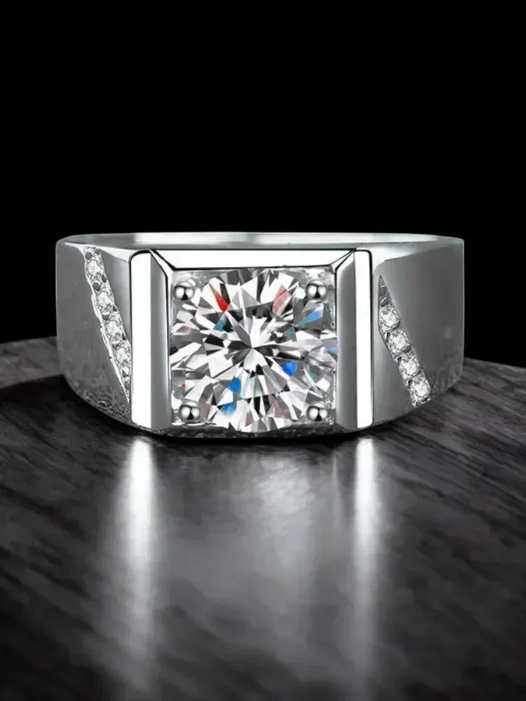 

Кольцо из стерлингового серебра 925 пробы с муассанитом VVS1, мужские модные роскошные сверкающие универсальные кольца, ювелирные изделия с сертификатом GRA