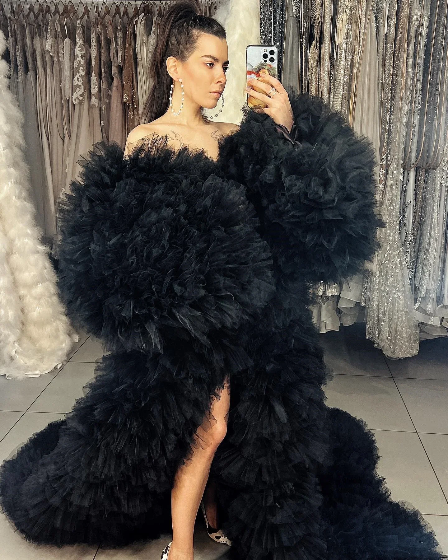 Extra Puffy Ruffles Tulle Women Coat Photo Shooting Jackets Maternity Robe Dress for Photography Perform Cape Coat Long Jackets