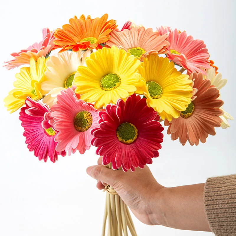5/10 Stück künstliche Blumen Gerbera gefälschte Gänseblümchen Blumen für den Innenbereich Tisch Home Vase Dekor Home Fake Blumen Hochzeitsdekorationen