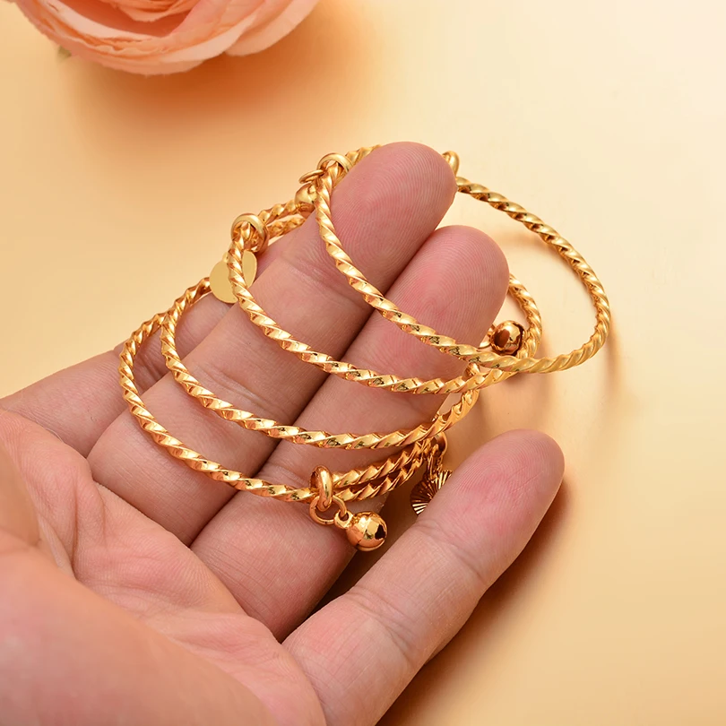 Gold Color Baby Bangles &bracelets Birthday Jewelry Best Gift for Girls Kids Child