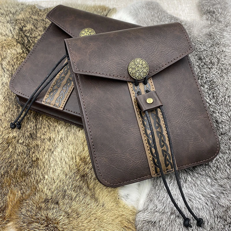 2024 New Retro Unisex Bags Viking Style Leather Buckle Square Bag Casual Party Men's Clutch Bag Role Playing COSPLAY Props