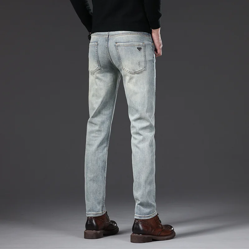 

2025Осенние новые мужские джинсы, легкие роскошные модные эластичные мужские длинные брюки высокого класса в стиле ретро