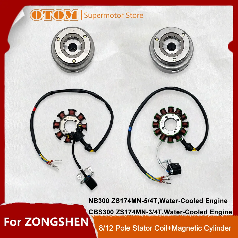 Otom motocicleta 8/12 pólo magneto volante rotor gerador bobina de ignição para zongshen ZS174MN-3 cbs300 ZS174MN-5 nb300