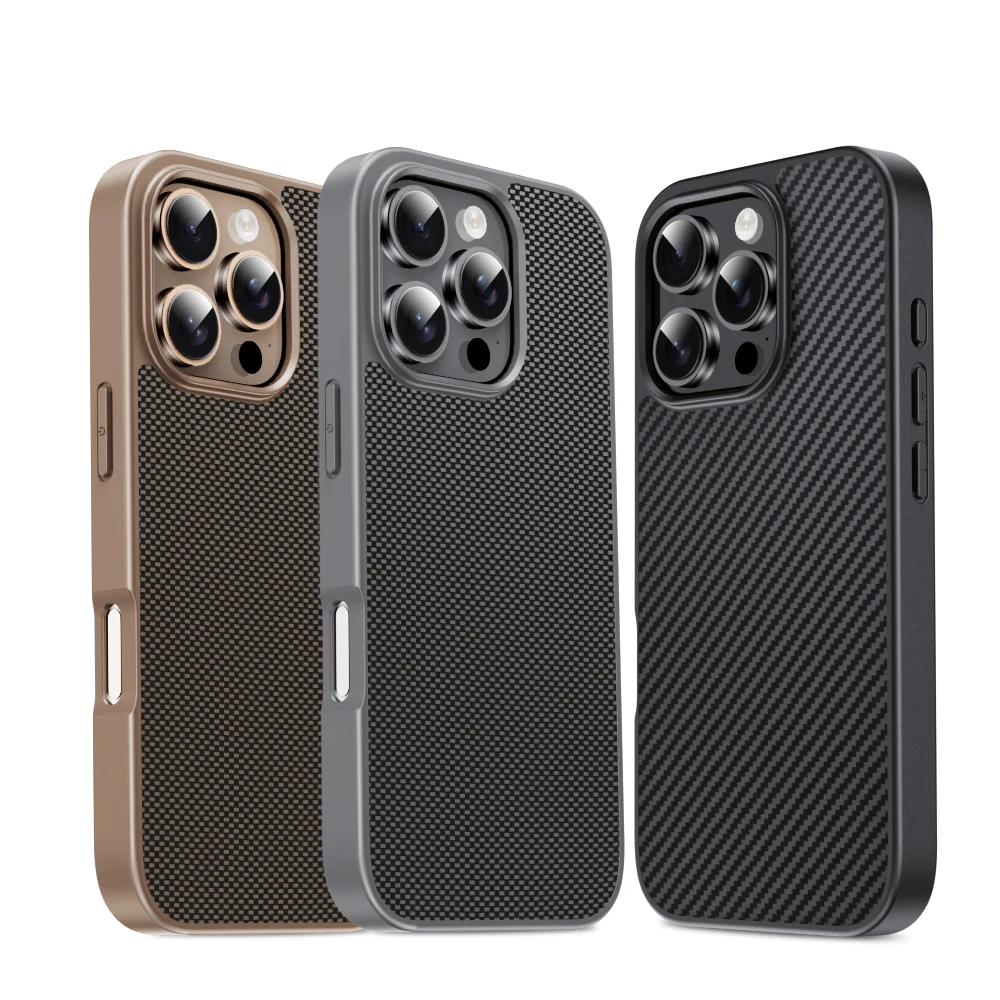 Luxuriöse, stoßfeste, matte Handyhülle für iPhone 17, 16, 14, 11, 12, 13, 15 Pro Max Air 17Pro16Pro, Kevlar-Carbonfaser-Muster, Rückseite – Detail 1