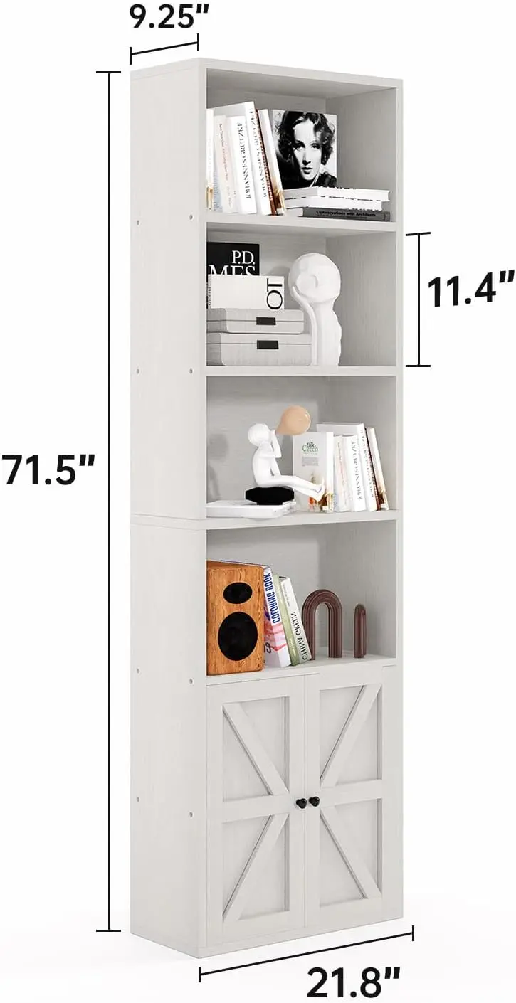 6-Tier Bookshelf and Bookcase Set of 2, Wooden Bookshelves with Cabinet Doors, Floor Bookshelves and Office Storage Cabinets for
