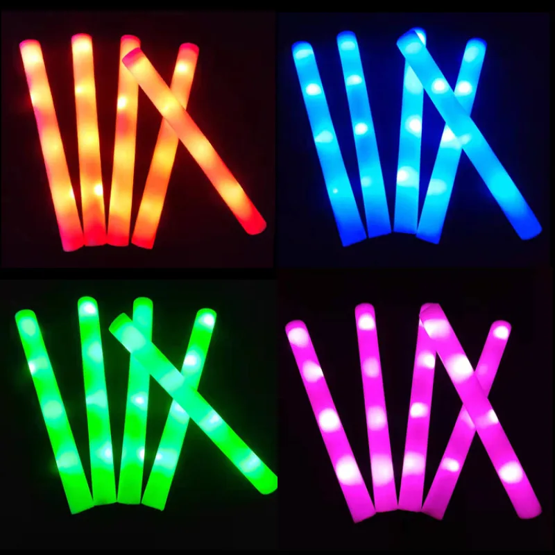 LED Glow Foam Stick Toy Sponge Glow Stick Cheer Flashing Color Concert Fluorescent Glow in Christmas Party Supplies