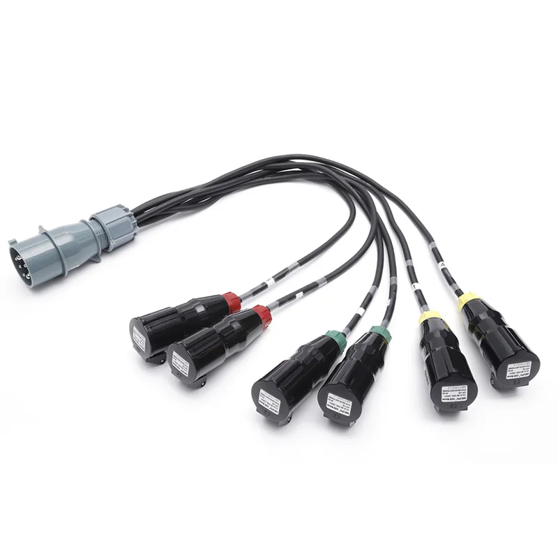 ABCCABLES 32A 5-Pin 3-Phase Breakout Cable, 3P+N+PE Plug To 6x16A Sockets, 400V Stage Power Tail For Live Events