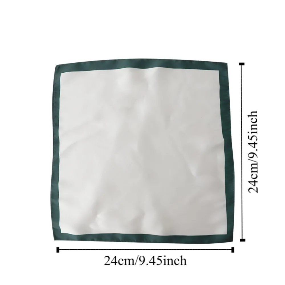 Sapu Tangan Pria Korea Gaya Vintage Putih untuk Jas Bisnis, Bahan Polyester, Tepi Berwarna, Handkercher untuk Anak Laki-laki