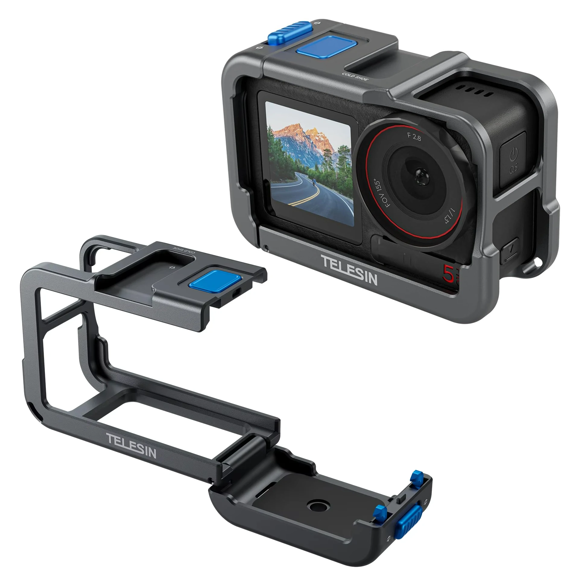 حافظة كاميرا من الألومنيوم خفيفة للغاية من TELESIN لـ DJI Action 5 Pro Action 4 Action 3 إطار حماية مع حذاء بارد 1/4