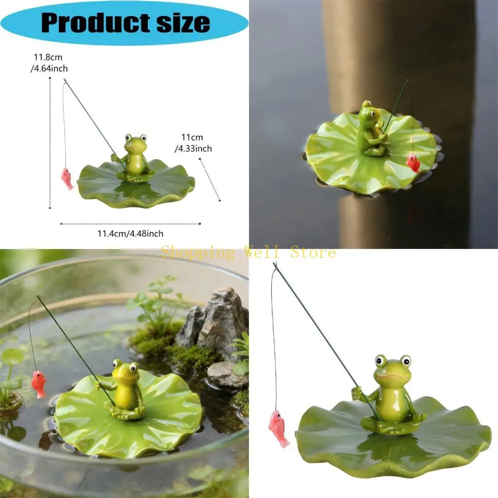 

KX4B Frogs Fishing on Pond Ornament Weather Resistant Garden Floating Decors