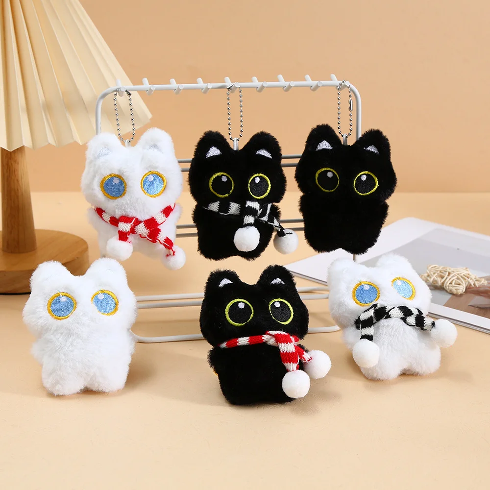 Nette Plüsch Schwarze Katze Puppe Spielzeug Schlüsselbund Tasche Anhänger Charms Auto Schlüsselring Zubehör Für Frauen Paare Kawaii Geschenk