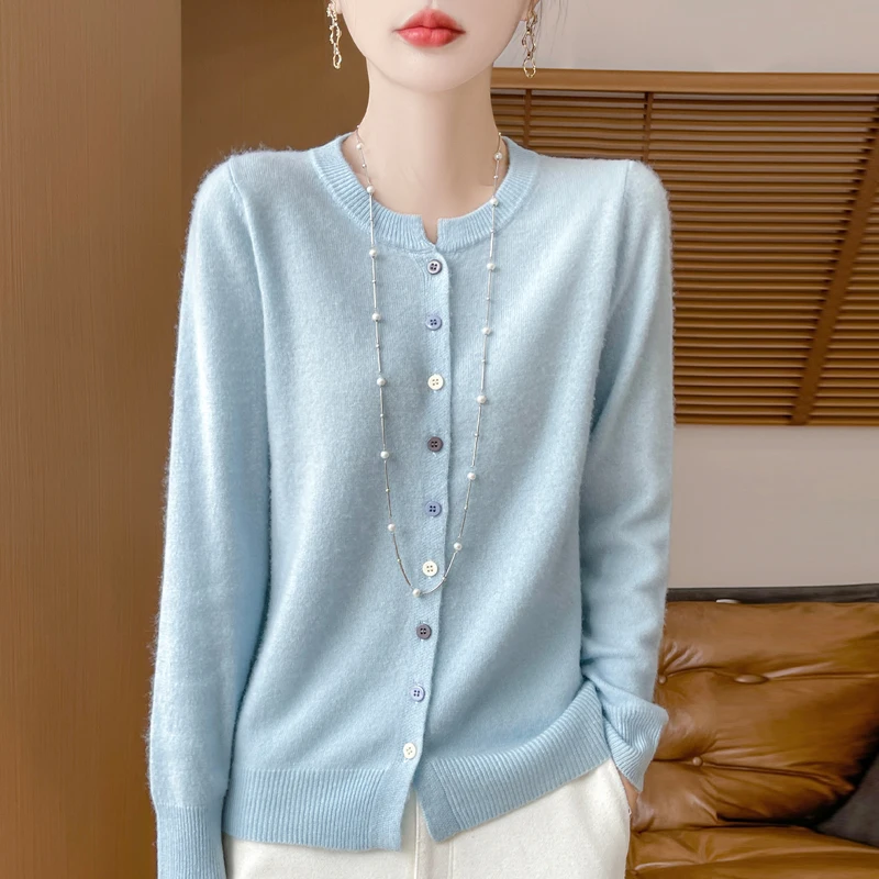 

Женский мягкий кардиган из 100% мериносовой шерсти, модный кашемировый кардиган на пуговицах, удобный теплый мягкий модный нежный топ с длинными рукавами