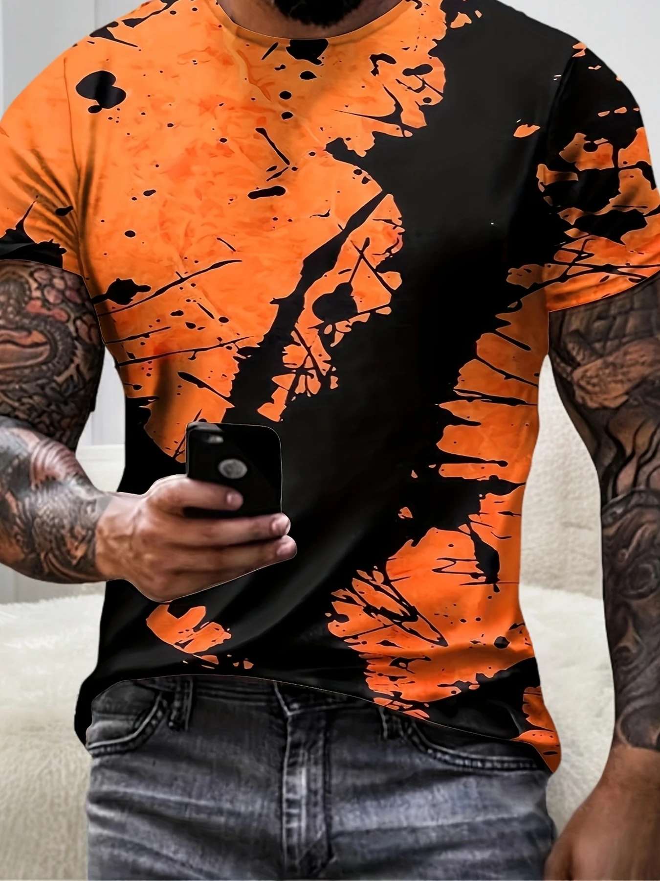 

Color Block Splash Ink 3D Print Men's Trendy Sports Short Sleeve Crew Neck T-shirt Summer Outdoor