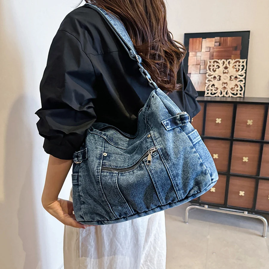 Denim Multi-layer Shoulder Bags for Women Casual Designer Tote Crosbody Bags Luxury Handbags Denim Shopping Bag Bolso Para Mujer