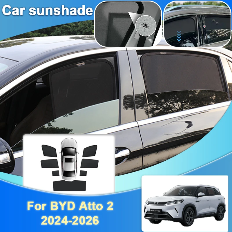 

Сетчатый магнитный солнцезащитный козырек для BYD Atto 2 2024 2025 2026 Yuan Up S1 Pro, теплоизоляционный козырек для окна, анти-УФ, автомобильные аксессуары