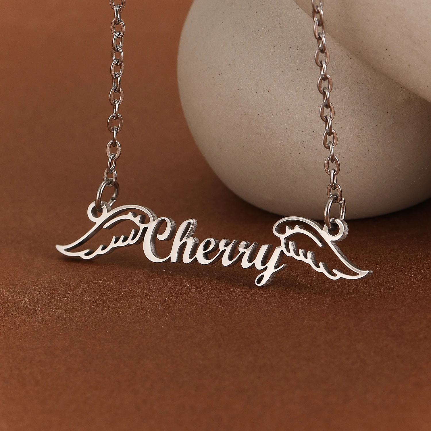 QIAMNI Trendy Custom Name Pendant Necklace Personalized Angel Wings Letter Nameplate Charm Choker For Women Girl Lovely Jewelry﻿