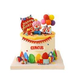 Circus Cake Toppers Clown Circus Animals Lion Elephant Monkey for Kids Happy 1st Birthday Party Cake Decorations Colorful Theme