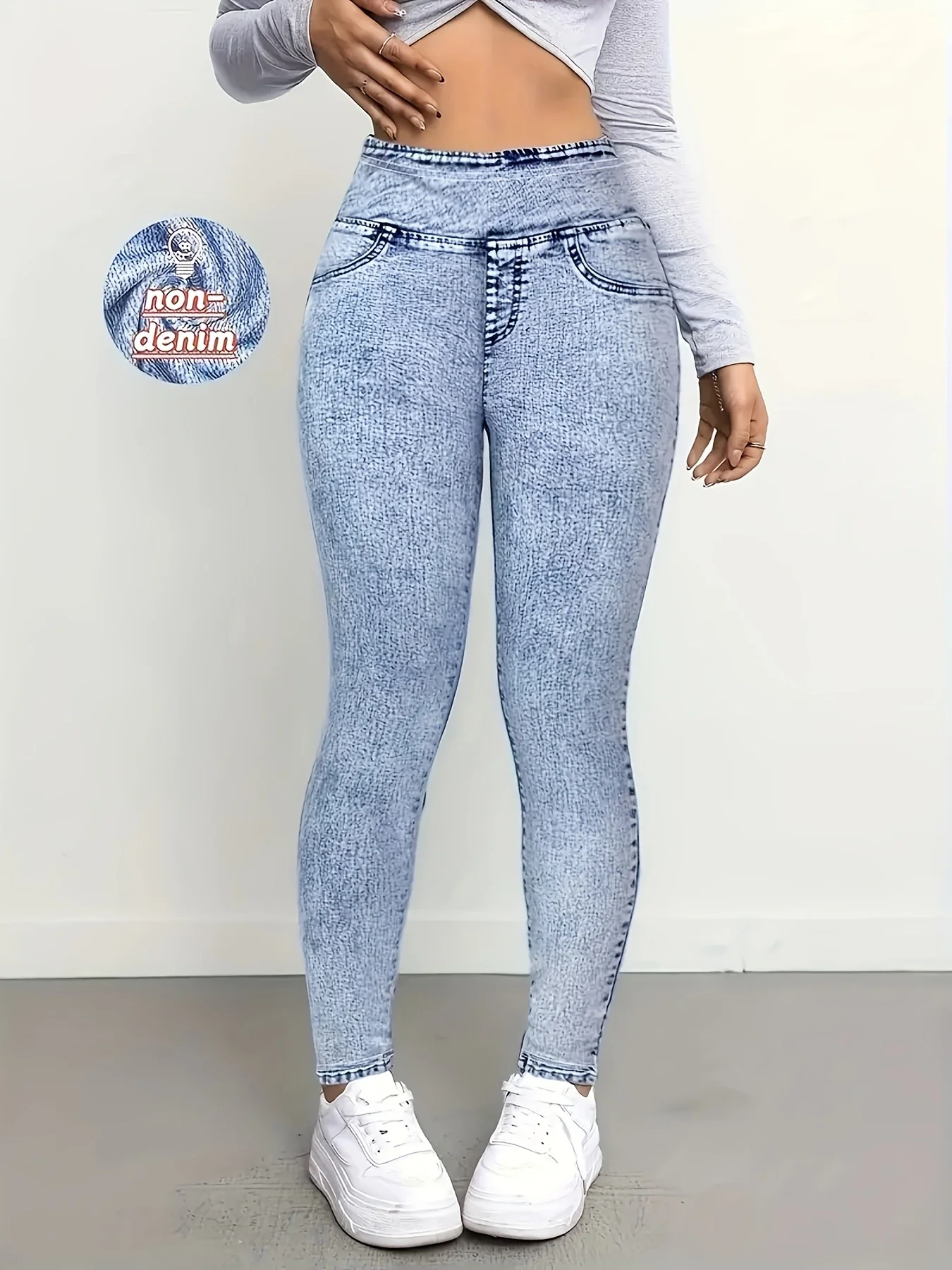 Non-Denim Faux Denim Long Pants Women Casual Skinny Soft Yoga Trousers