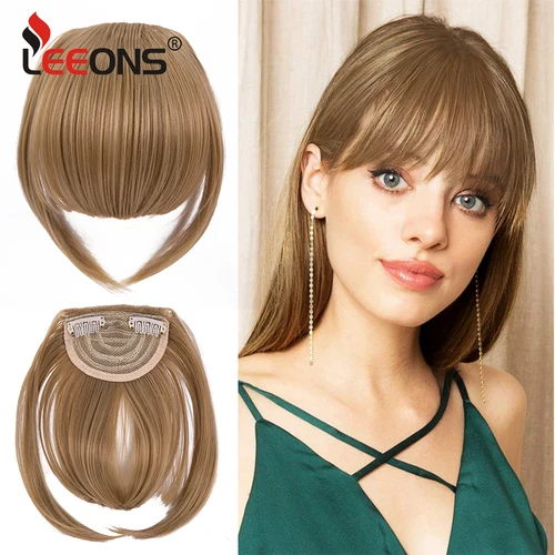 Extensiones de cabello con flequillo sintético para mujer, flequillo Natural, Clip en la parte delantera, flequillo plano limpio, postizo recto de una pieza