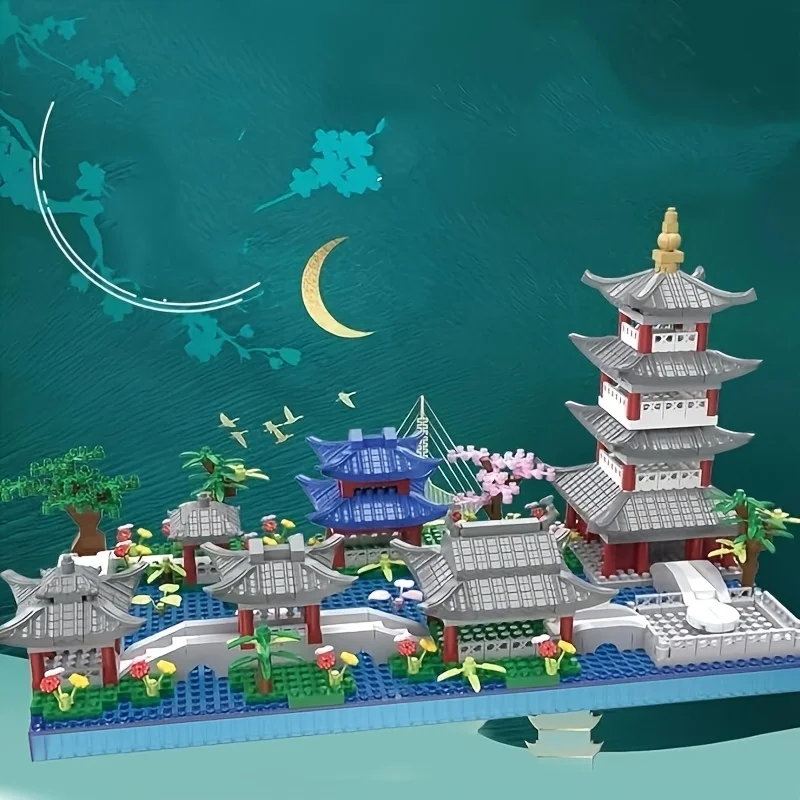 3120pcs Suzhou Garden Building Suitable for &, Chinese Architecture Model with Miniature Pagodas, Traditional Chinese Dollhouse, Micro Building Set for Display or Play, Educational Gift for History Buffs