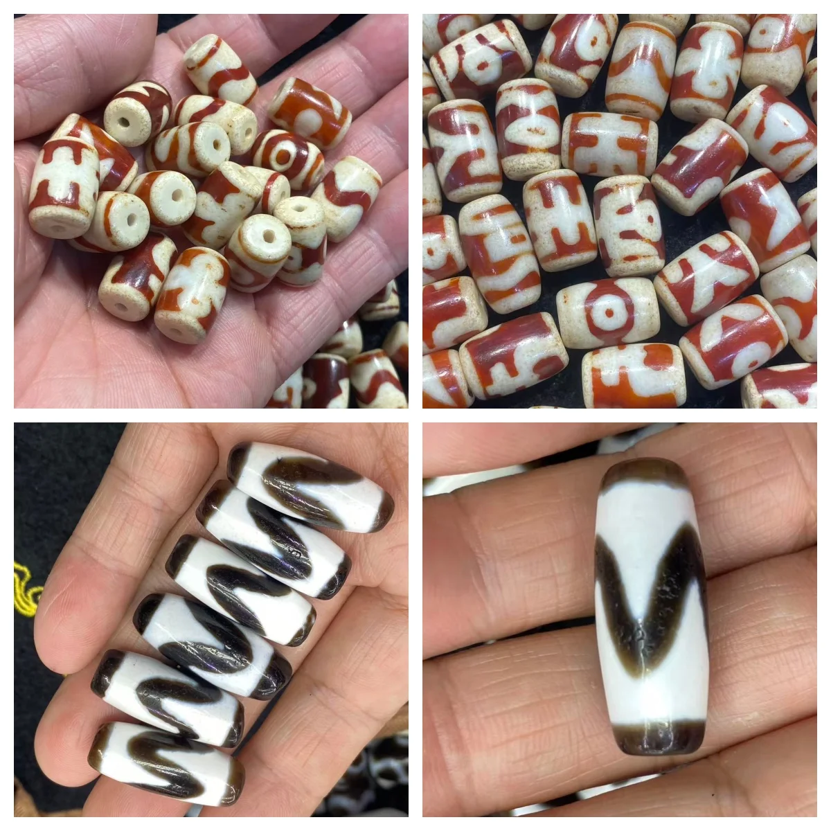 

Black and white tiger tooth Dzi bead, red agate barrel bead five-eye lightning pattern increasing fortune panda three-eye etc