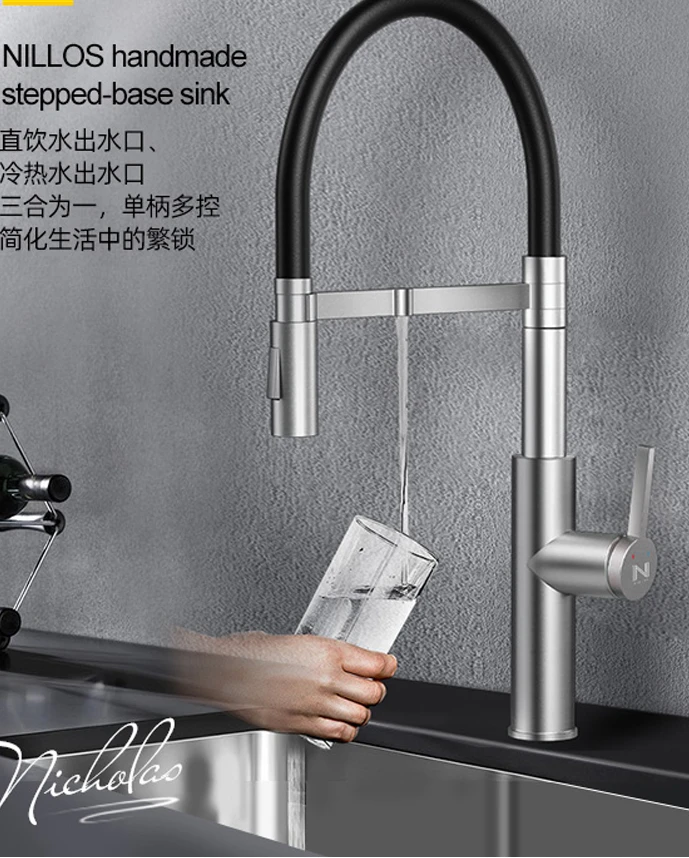 

3-in-1 faucet stainless steel kitchen hot and cold purified water wash basin