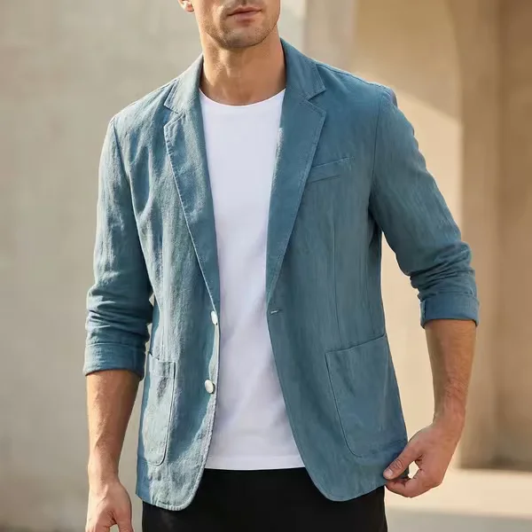 Men's 100% Cotton Single Button Suit Jacket Solid Color Lightweight Breathable Business Casual Daily Wear Blazer