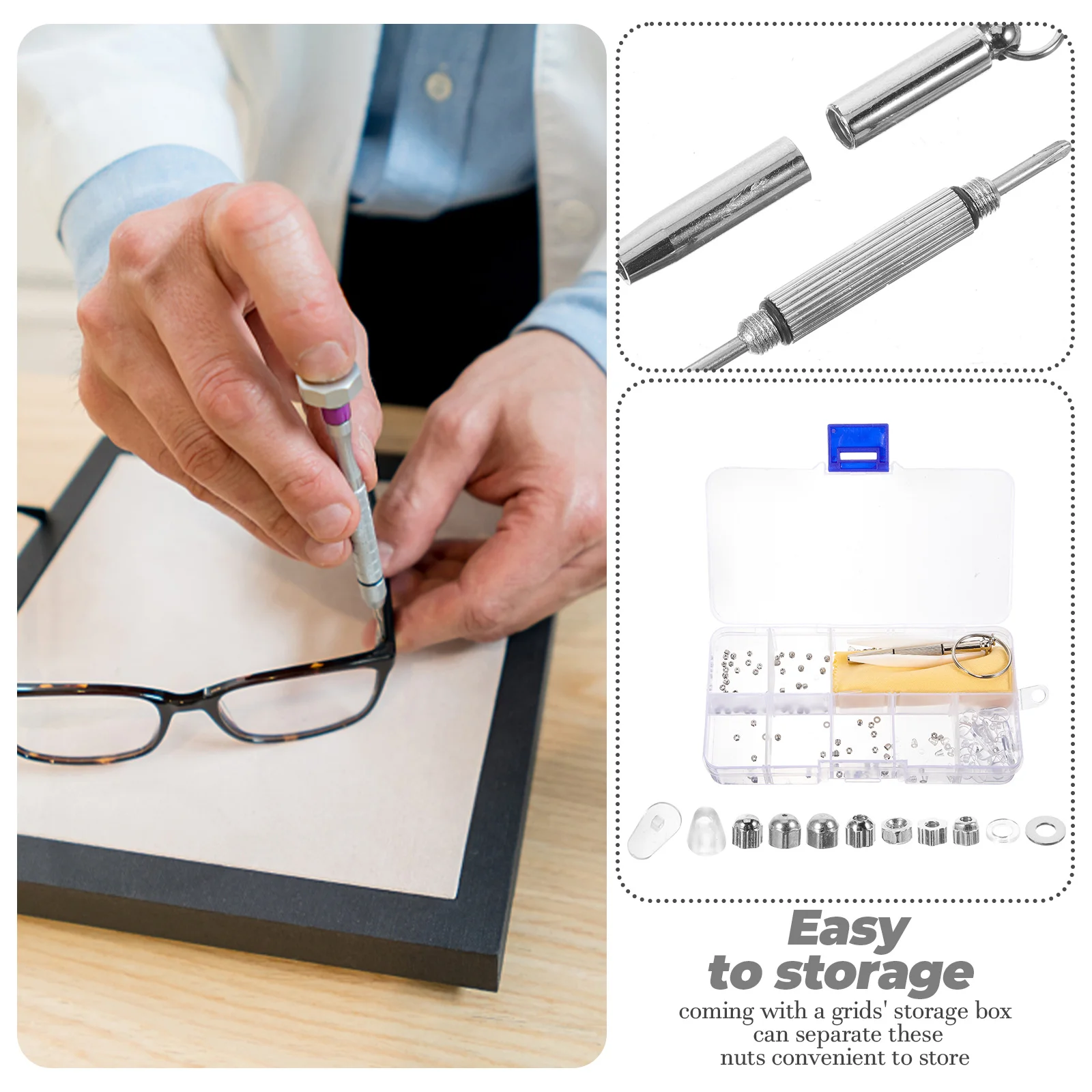 

1 set Glasses Repair Set Glasses Repair Kit With Screws Eyeglass Nuts Metal Screws Sunglasses Kit Replacement Parts Storage Box