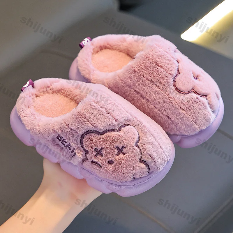الخريف الشتاء الأطفال النعال موضة الدافئة أفخم شبشب منزل المرأة الكرتون الوالدين والطفل عدم الانزلاق منصة أحذية قطنية