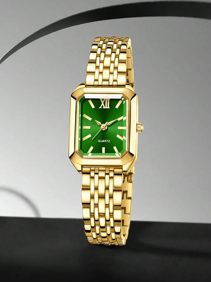 1pc Women's Alloy Strap Watch, Fashionable, Casual, Elegant, Lightweight Luxury Elegant, Rectangular Dial Quartz Watch,