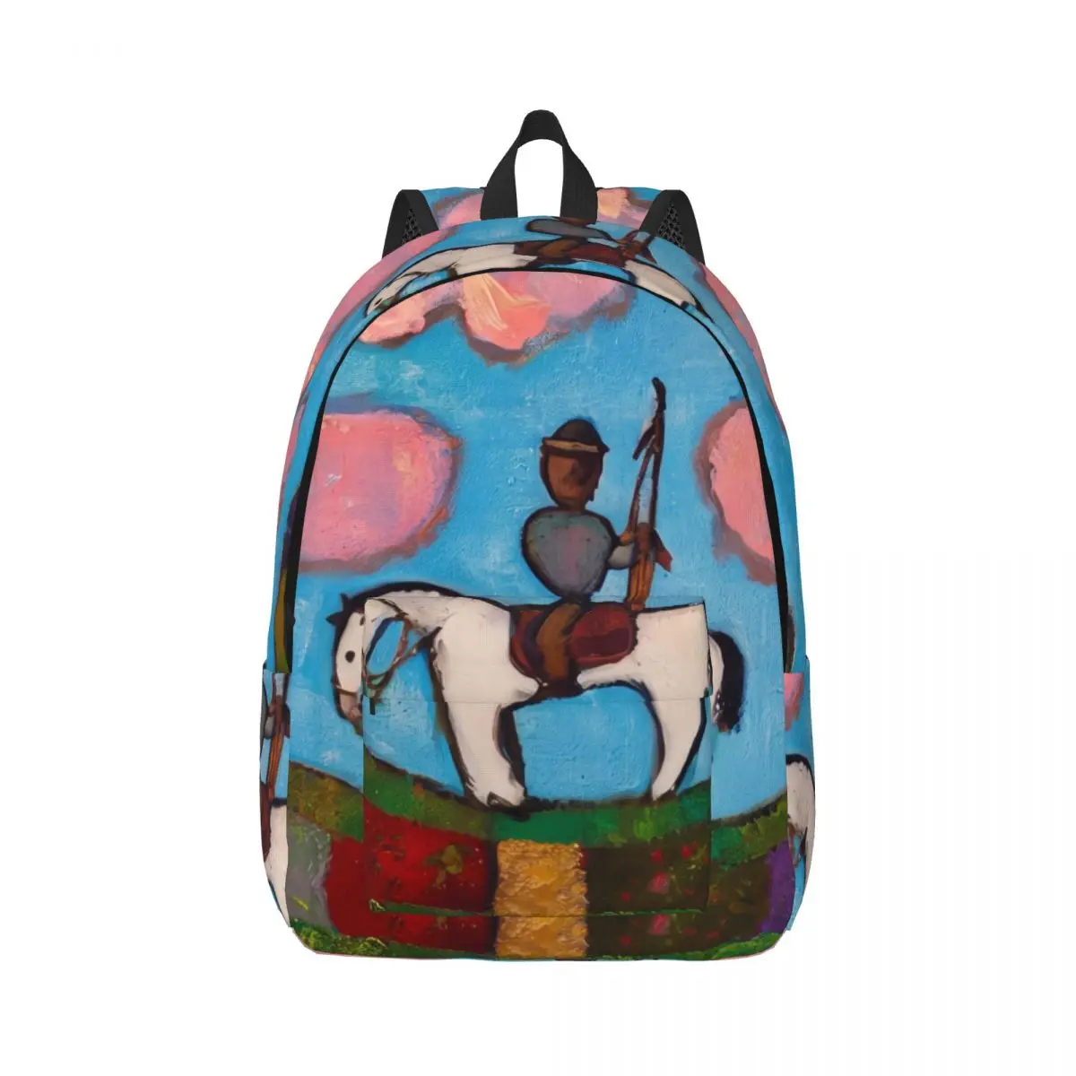 Sweet Student Backpack Center Riding Horse Modern Artistic Blue Pink White Lightweight Daypack for School Outdoor Weekend Girls