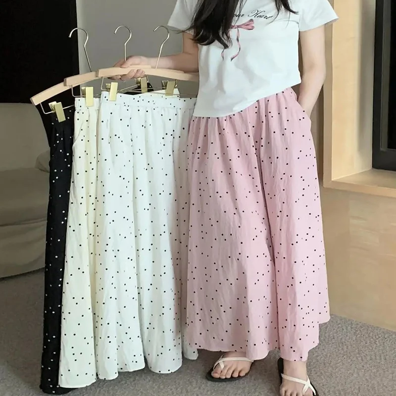 

Summer Female Korean Wave Point Skirts Girls Fashion Pink High Waisted Skirts Lady Designer A-line Mid-Long Skirts