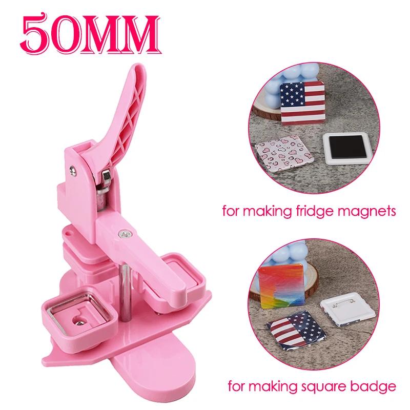 

Square Badge Making Machine DIY Making 50MM Magnet Refrigerator Badges / Button Pins Manual Press Button Maker