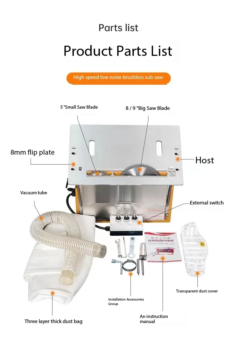 Multifunctional 220V WT60 WT30 Dust-free Mother and Son Saw Table 45 Degree Cutting Woodworking Saw Aluminum Alloy DIY Household