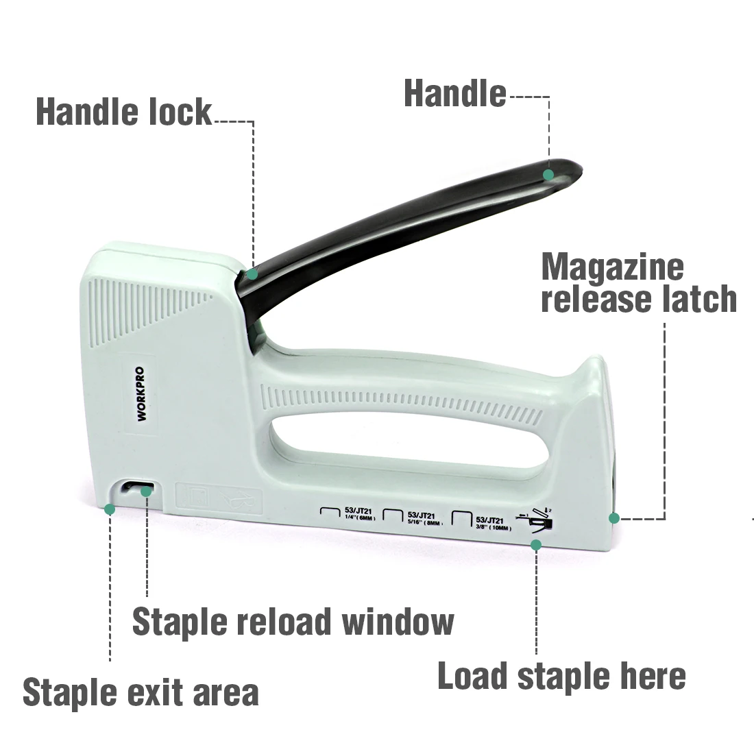 WORKPRO Upholstery Staple Gun, 3 in 1 Plastic Stapler Gun with 800 Staples for Wood, Upholstery, Carpentry, Decoration DIY