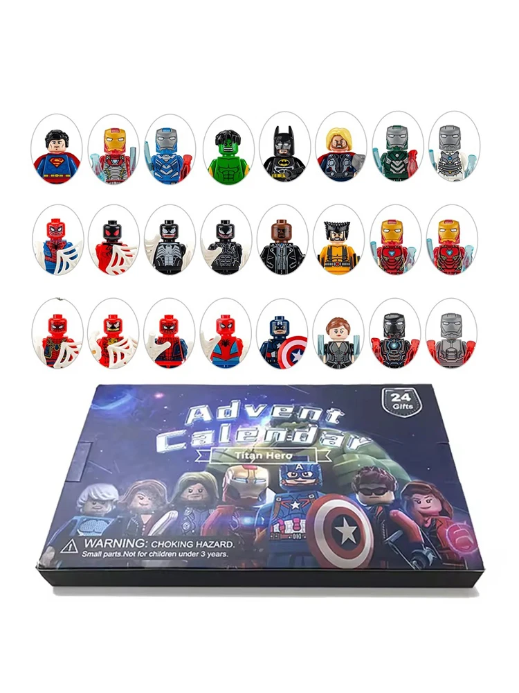 24 pièces/ensemble calendrier de l'avent Disney pour enfants, figurine de dessin animé Spiderman Iron Man The Avengers, blocs de construction, jouets pour garçons, cadeau de noël