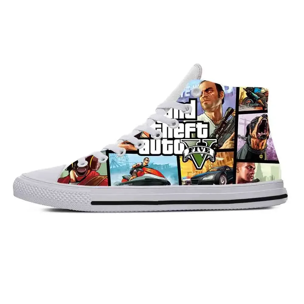 Anime Cartoon Grand Theft Auto GTA V 5 Game Funny Casual Cloth Shoes High Top Comfortable Breathable 3D Print Men Women Sneakers