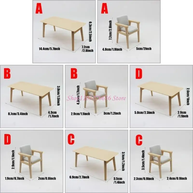 R6FD Miniatur Dollhouses Dining Set mit 4PCS -Stuhl für die Verbesserung der realistischen Skala -Szene -Display