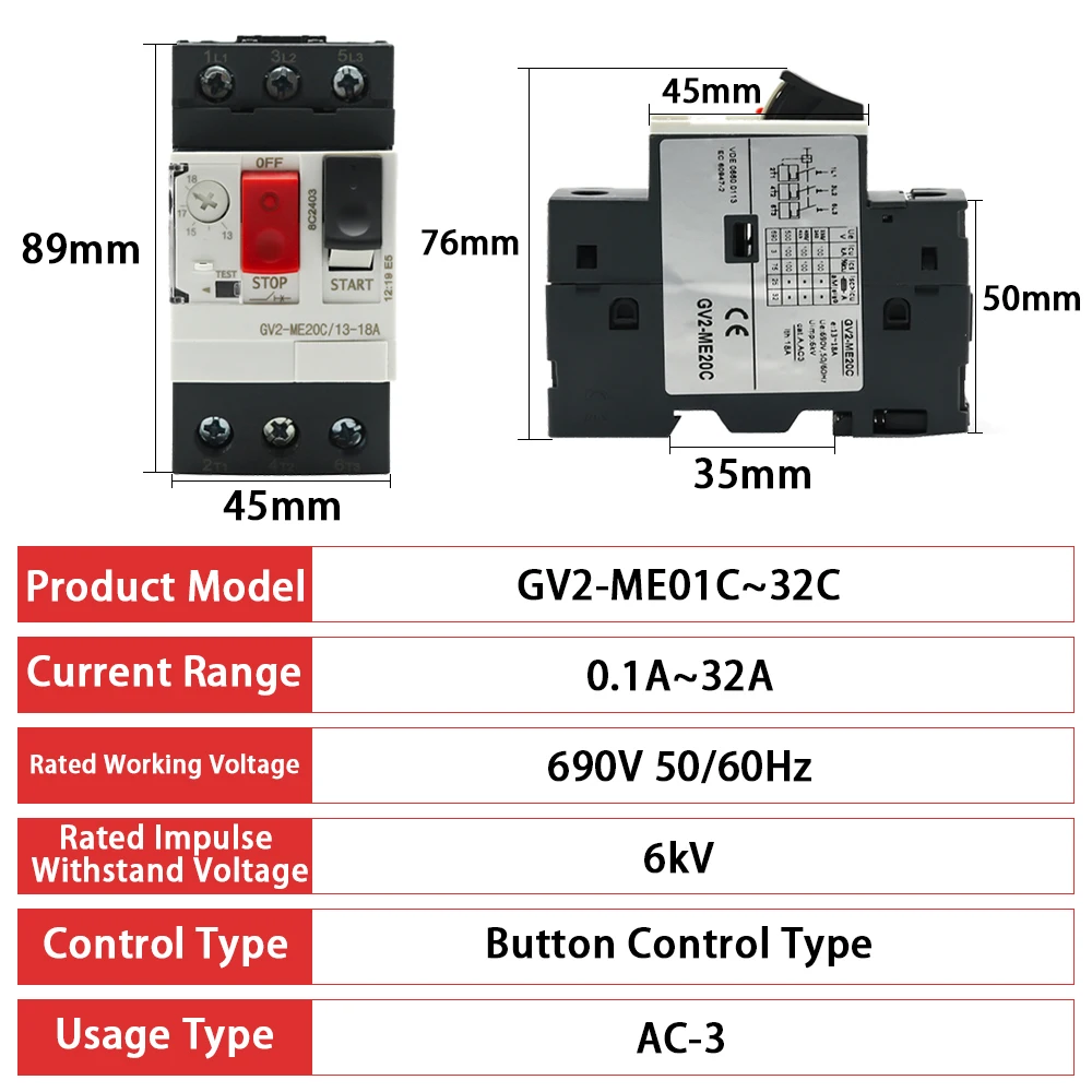 3P Motor Starter GV2ME Series Motor Protector Motor Circuit Breaker Push Button Thermal Magnetic Type Motor Breaker MPCB Factory