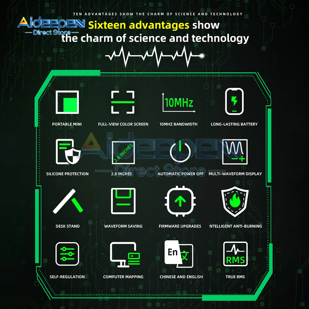 OT2 2.8inch TFT 48MSa/s 10MHz Professional Digital Oscilloscope Laboratory Electrical Repair Auto Handheld Portable Oscilloscope