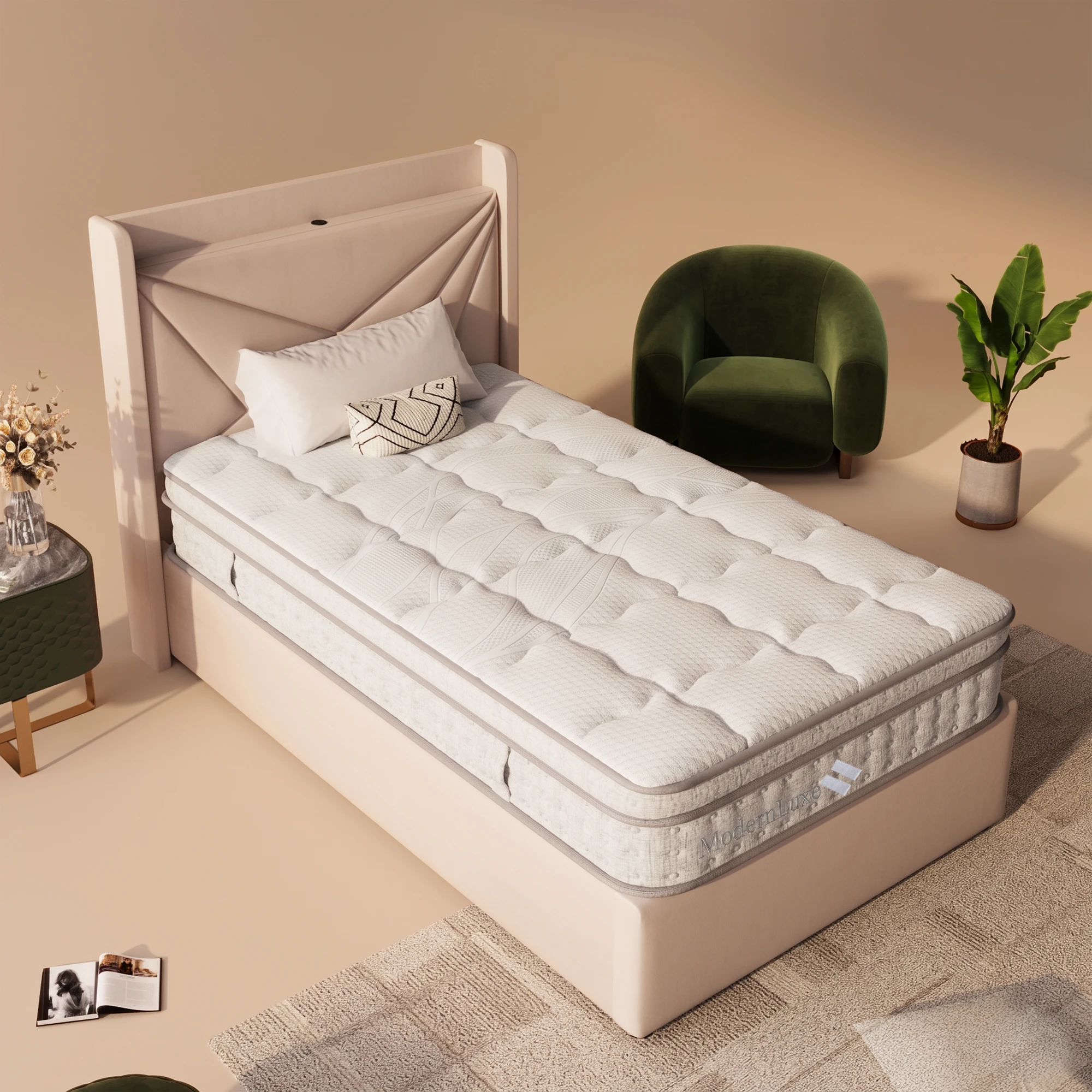 Matelas hybride KOMHTOM H3 de 25 cm de hauteur avec ressorts ensachés 7 zones et mousse rafraîchissante, à élasticité ponctuelle ergonomique, respirant et durable, offrant un confort de sommeil optimal
