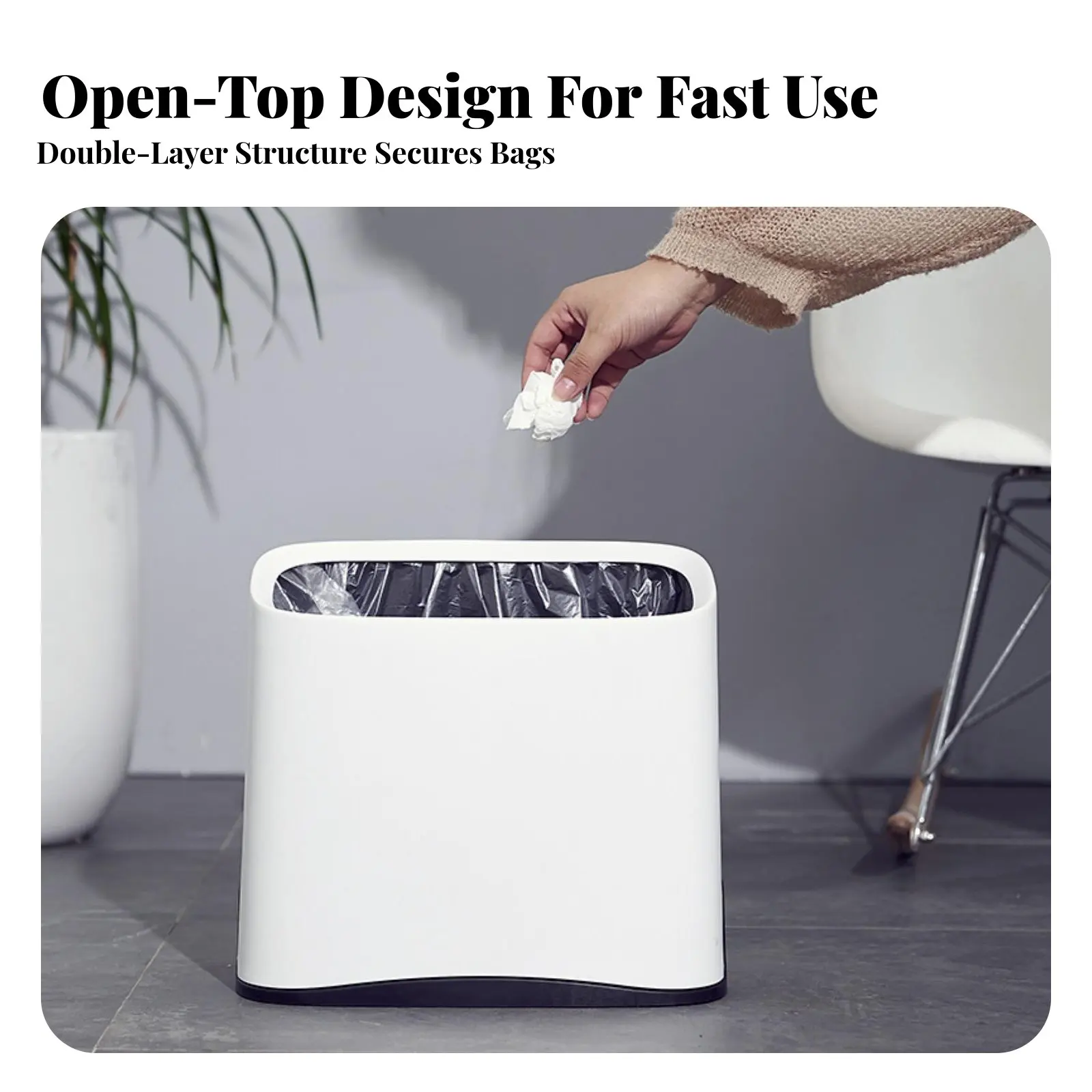 

Lidless Top Trash Can Stylish Design Lidless Top Garbage Bin Narrow Trash Can Easy to Clean Slim Waste Basket Long-Lasting