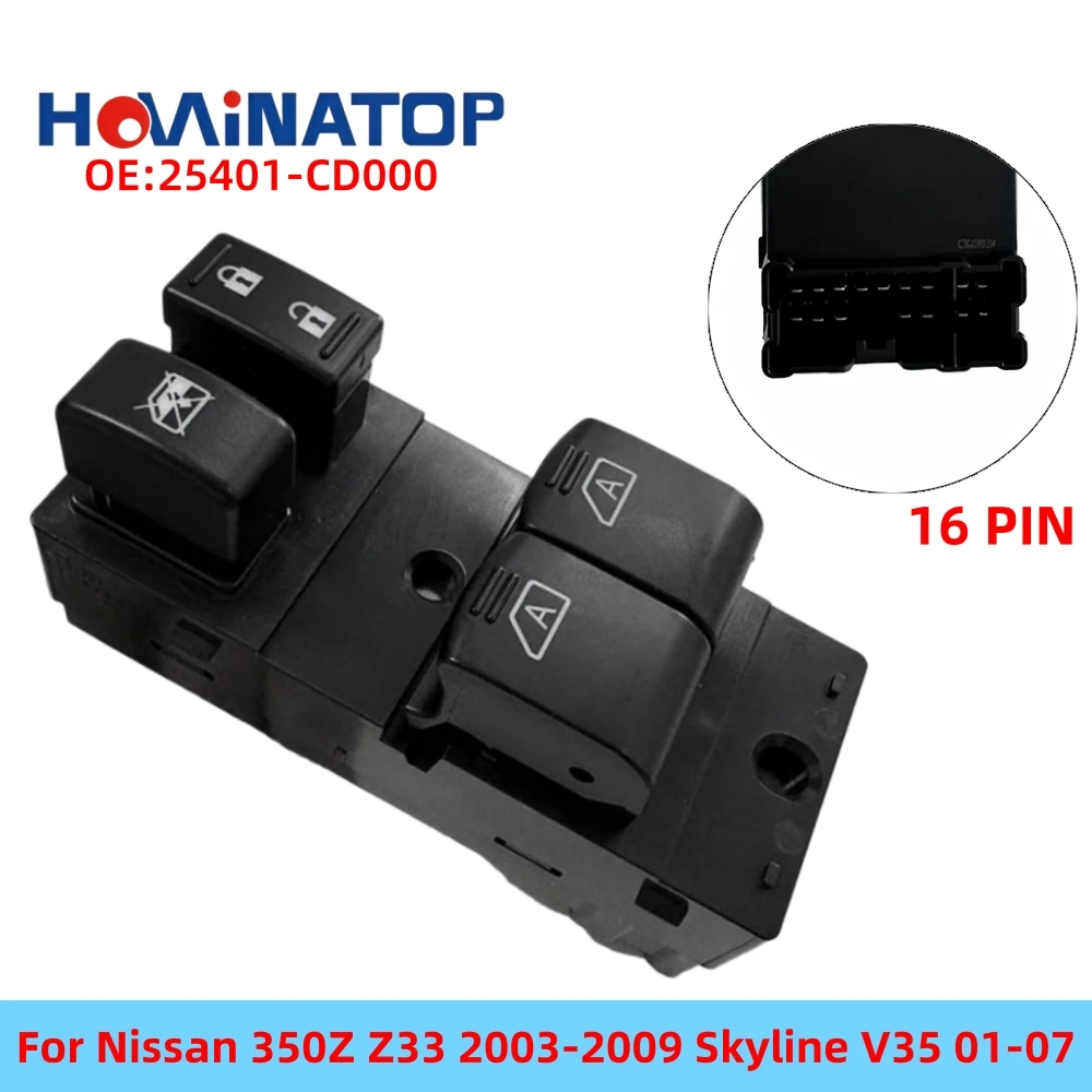 HOWINATOP 25401-CD000 16Pin Power Window Master Switch Dual AUTO For Nissan 350Z Z33 2003-2009 Skyline V35 01-07 OEM Replacement